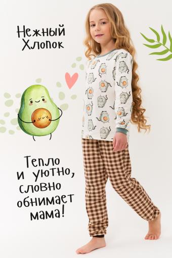 Пижама Клетка Авокадо с начесом (Коричневый) - Ивтекс-Плюс