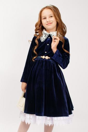 Платье бархатное для девочки со съемным воротником SP0061 (Темно-синий) - Ивтекс-Плюс