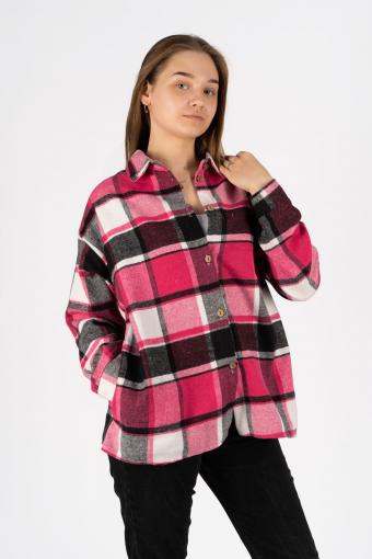 Рубашка женская в клетку 6355 (Розово-черная клетка) - Ивтекс-Плюс