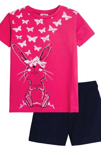 Комплект для девочки 41106 (футболка_ шорты) (Розовый/т.синий) - Ивтекс-Плюс