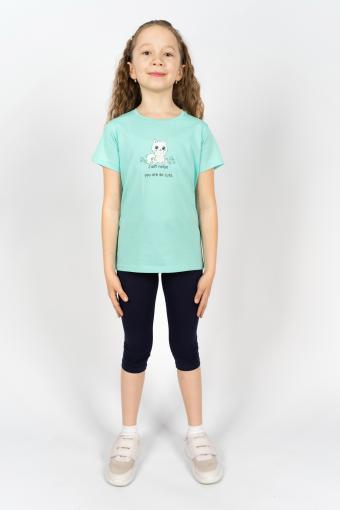 Комплект для девочки 41108 (футболка _ бриджи) (Мятный/т.синий) - Ивтекс-Плюс