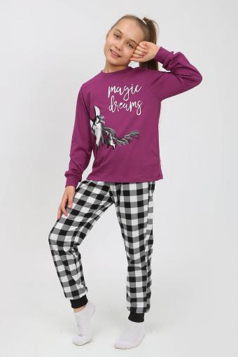 Пижама 91238 для девочки (джемпер, брюки) (Пурпурный/черная клетка) - Ивтекс-Плюс