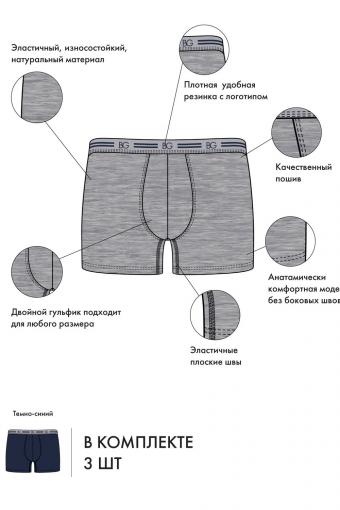 Набор трусов (3 шт.) муж BeGood UM1202F Underwear темно-синий (Темно-синий) (Фото 2)