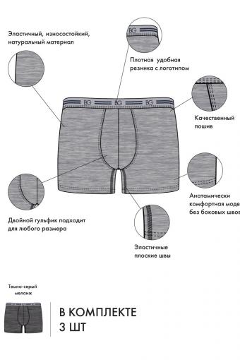 Набор трусов (3 шт.) муж BeGood UM1202H Underwear темно-серый меланж (Меланж темно-серый) (Фото 2)