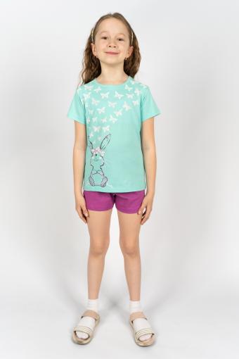 Комплект для девочки 41106 (футболка_ шорты) (Мятный/лиловый) - Ивтекс-Плюс