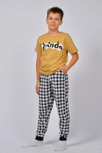 Пижама для мальчика 92212 (Песочный/черная клетка) - Ивтекс-Плюс