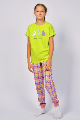 Пижама для девочки 91226 (Салатовый/розовая клетка) - Ивтекс-Плюс