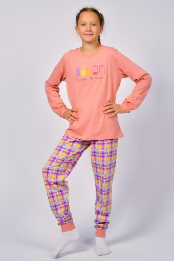 Пижама для девочки 91227 (Пыльная роза/розовая клетка) - Ивтекс-Плюс