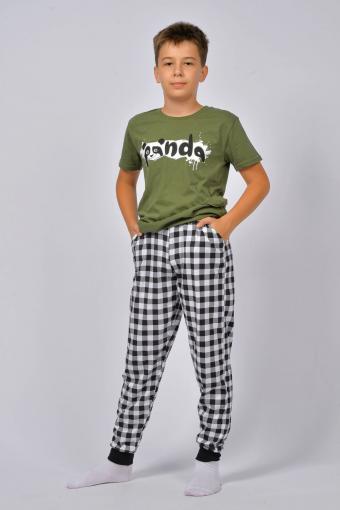 Пижама для мальчика 92212 (Хаки/черная клетка) - Ивтекс-Плюс