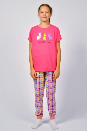 Пижама для девочки 91226 (Ярко-розовый/розовая клетка) - Ивтекс-Плюс