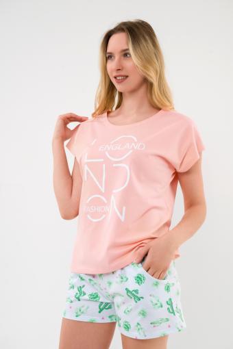 Пижама женская из футболки и шорт из кулирки Алиса розовый - Ивтекс-Плюс