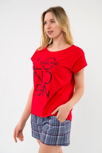 Пижама женская из футболки и шорт из кулирки Алиса красный - Ивтекс-Плюс