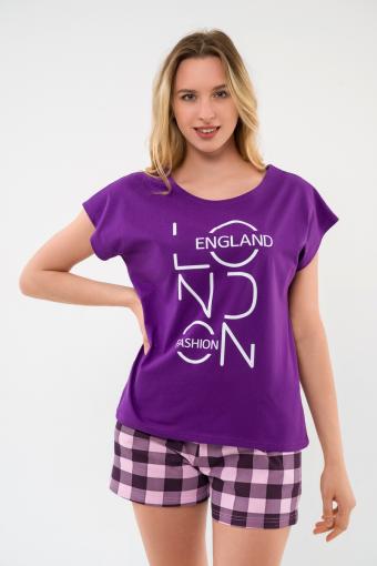 Пижама женская из футболки и шорт из кулирки Алиса фиолетовый - Ивтекс-Плюс