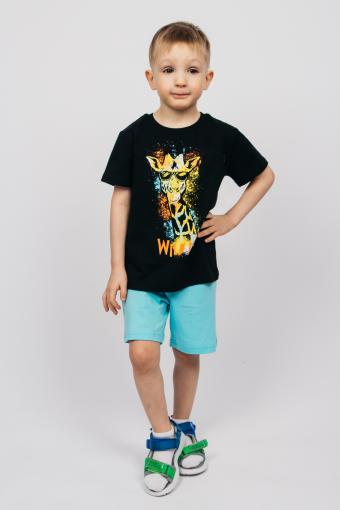 Комплект для мальчика (футболка и шорты) 42114 (Черный/яр.бирюзовый) - Ивтекс-Плюс