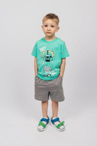 Комплект для мальчика (футболка и шорты) 42112 (Ментол/серый) - Ивтекс-Плюс