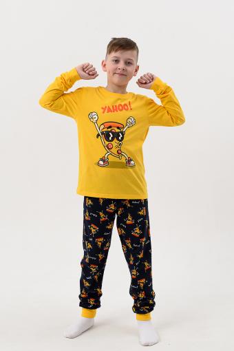 Пижама Пицца детская длинный рукав с брюками (Желтый-т.синий) - Ивтекс-Плюс