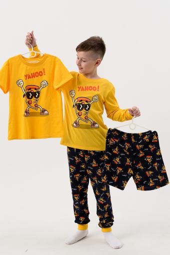 Пижама Пицца детская длинный рукав с брюками (Желтый-т.синий) (Фото 2)