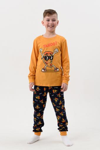 Пижама Пицца детская длинный рукав с брюками (Горчичный-т.синий) - Ивтекс-Плюс