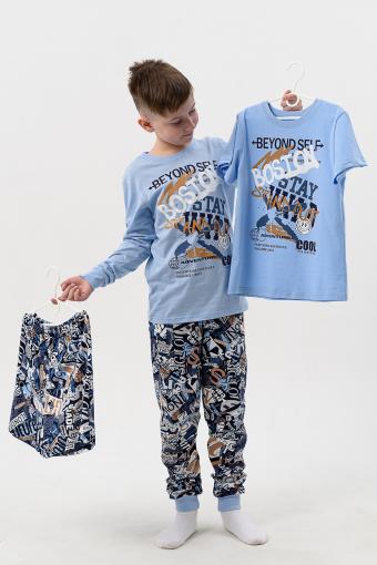 Пижама Турне детская длинный рукав с брюками (Голубой) (Фото 2)