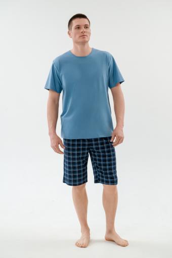 Пижама мужская из футболки с коротким рукавом и бридж из кулирки Генри серо-голубой - Ивтекс-Плюс