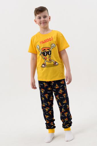 Пижама Пицца детская короткий рукав с брюками (Желтый-т.синий) - Ивтекс-Плюс