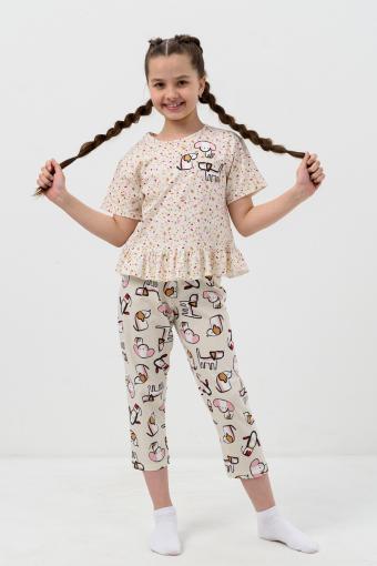 Пижама Пёсик детская короткий рукав с бриджами (Бежевый) - Ивтекс-Плюс