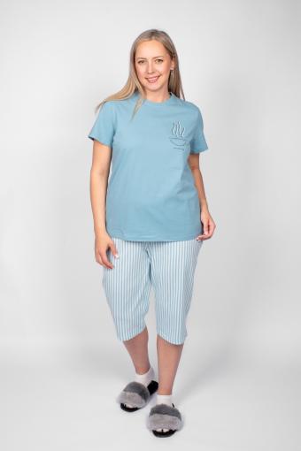 Пижама женская (футболка_капри) 0937 (Голубая полоска) - Ивтекс-Плюс