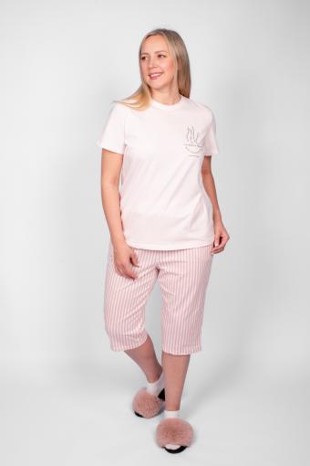 Пижама женская (футболка_капри) 0937 (Розовая полоска) - Ивтекс-Плюс