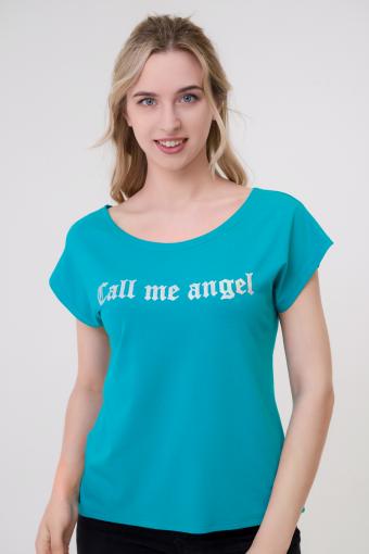 Футболка женская из вискозы Лирика изумруд Call me angel - Ивтекс-Плюс