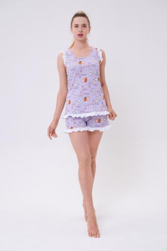 Пижама женская из майки и шорт из кулирки Флаффи фламинго (Фото 2)
