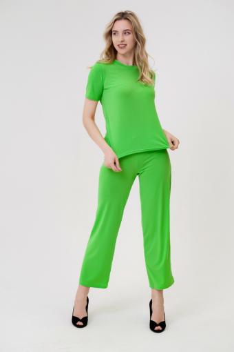 Костюм женский из футболки и брюк из вискозы Леопард неон зеленый (Фото 2)