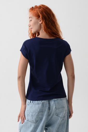 7158 однотон футболка женская (Темно-синий) (Фото 2)