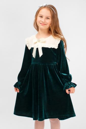 Платье бархатное для девочки SP175 (Темно-зеленый) - Ивтекс-Плюс