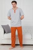 Пижама мужская из футболки с коротким рукавом и брюк из кулирки Француа клетка на кирпичном макси (Фото 1)