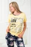 Костюм женский домашний из футболки и бридж Букетик желтый темно-синий с принтом LOVE (Фото 4)