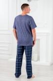 Пижама мужская из футболки с коротким рукавом и брюк из кулирки Генри темно-синяя клетка (Фото 5)