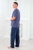 Пижама мужская из футболки с коротким рукавом и брюк из кулирки Генри темно-синяя клетка макси (Фото 4)