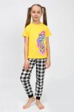 91240 Пижама для девочки (футболка, брюки) (Желтый/черная клетка) (Фото 1)