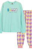 Пижама для девочки 91227 (Мятный/розовая клетка) (Фото 2)