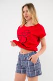 Пижама женская из футболки и шорт из кулирки Алиса красный (Фото 4)