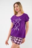 Пижама женская из футболки и шорт из кулирки Алиса фиолетовый (Фото 3)