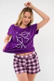 Пижама женская из футболки и шорт из кулирки Алиса фиолетовый (Фото 4)