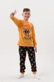Пижама Пицца детская длинный рукав с брюками (Горчичный-т.синий) (Фото 2)