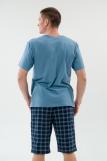 Пижама мужская из футболки с коротким рукавом и бридж из кулирки Генри серо-голубой (Фото 3)