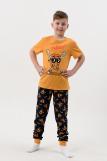 Пижама Пицца детская короткий рукав с брюками (Горчичный-т.синий) (Фото 1)