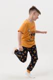 Пижама Пицца детская короткий рукав с брюками (Горчичный-т.синий) (Фото 2)