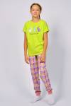 Пижама для девочки 91226 (Салатовый/розовая клетка) - Ивтекс-Плюс